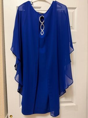 Glamour Royal Blue Chiffon Overlay Tunic with Rhinestone Keyhole